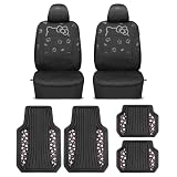 Carbella Hello Kitty PU Leather Car Seat Covers & Rubber Floor Mats Set - Black Front...