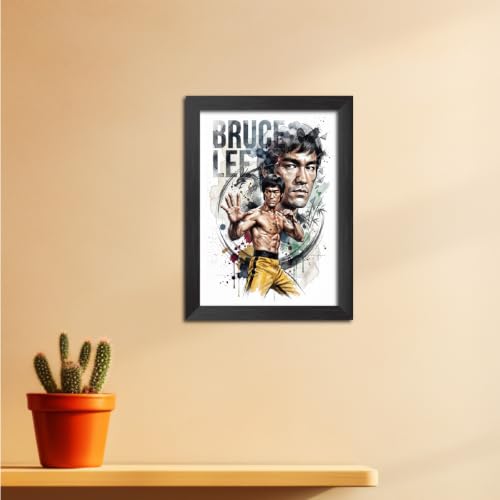Image of TenorArts Bruce Lee Poster Frame Martial Artist Laminated Photo Framed Painting with Matt Finish Black Textures (12 inches x 9inches)