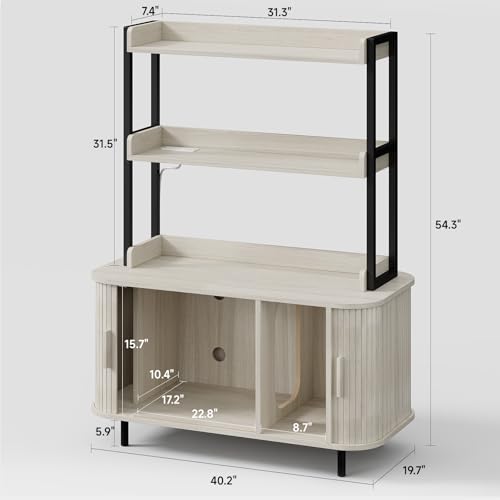Image of ONBRILL 54 Inch Hidden Litter Box Furniture with Shelves and Outlets, White
