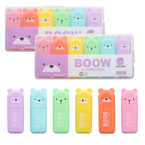 ZHIQIN 18 Stück Mini Textmarker Klein Textmarker Lustige Macarons Textmarkere 6 Farben Cartoon Marker Mini Highlighter Stift Set für Kinder Erwachsene Geschenke Schulsachen Bürobedarf