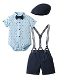 LXKIKMM Baby Toddler Boy Gentleman Suit Short Sleeve Jumpsuit BowTie Overalls Set 18-24 Months