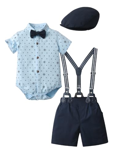 LXKIKMM Baby Toddler Boy Gentleman Suit Short Sleeve Jumpsuit BowTie Overalls Set 18-24 Months