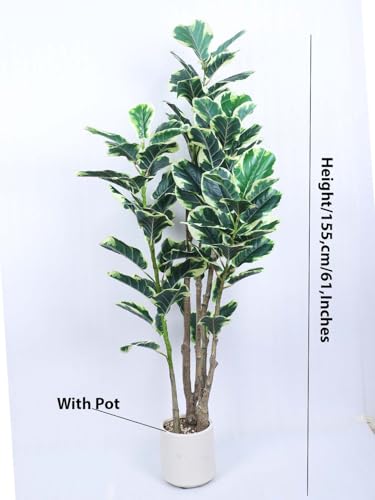Image of ARICK DECOR 6Ft Artificial Fiddle Leaf Fig Tree with Pot for Faux Tree with Large Realistic Trunks and Big Leaves, Fake Floor Potted Artificial Plants (Multicolor-42) (5.1Ft-Leaf-White)