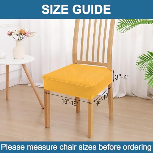 Image of Smiry Waterproof Seat Covers for Dining Room Chairs, No Rear Covers | Stretch Jacquard Removable Washable Chair Seat Slipcovers Protector, Set of 6, Mustard Yellow
