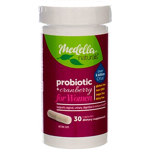 Medella Naturals Probiotics + Prebiotic & Cranberry for Women, 6 Billion CFUs to Support Digestive Health, Made in The USA, 30 Capsules, Purple