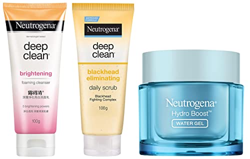 Image of Neutrogena Hydro Boost Hyaluronic Acid Hydrating Water Gel, 15g & Neutrogena Deep Clean Brightnening Foaming Cleanser, 100g & Neutrogena Deep Clean Scrub For Face, 100g
