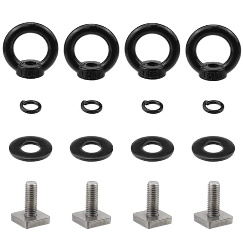 Image of Antrader Roof Rack Bolts,M8 T Track Bolts Eye Bolts with Nuts,Black,4 Sets | T Bolt Eye Nut Tie Down Rings for Holding Bungee Cord Rope