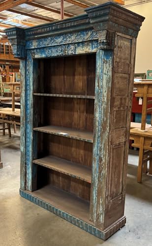 Solid Wood Bookcase for Home Office Large Carved Frame Bookcase for Bedroom, Living Room, Home Office(Brown)