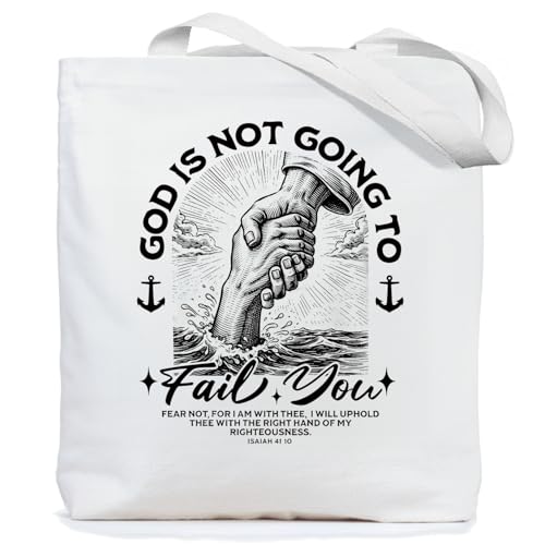 Chicimln Nautical Christian Tote Bag, Isaiah 41:10 Bible Verse Canvas Tote Bags, Christian Gifts for Women, God Is Not Going to Fail You Religious Reusable Grocery Shopping Bags