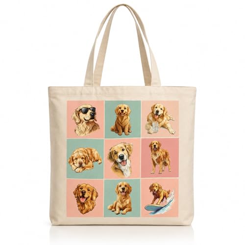Vixano Golden Retriever Tote Bag Double-Sided Printing Canvas Bag Reusable and Foldable Shopping Bags Large Capacity Clothes Bags Golden Retriever Gifts for Women Dog Lovers