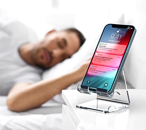 Image of Crpich Acrylic Cell Phone Stand, Portable Phone Holder, Phone Stand for Desk, Compatible with Phone16 15 14 13 12 Pro Max Mini 11 SE, Android Smartphone, Desk Accessories