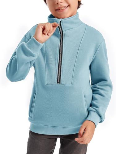 Boys Half Zip Pullover Sweatshirts Kids Fashion Fleece Lined Stand Collar Sweatshirt 5-14 Years