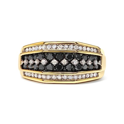 Men's 14K Yellow Gold Plated .925 Sterling Silver 1 1/2 Cttw White and Black Treated Diamond Cluster Ring (Black/I-J Color, I2-I3 Clarity) - Size 11