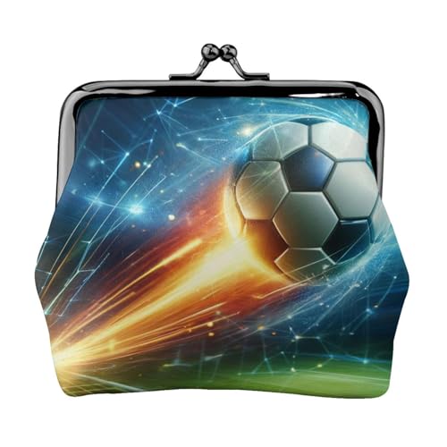 Pu Leather Buckle Coin Purse Dynamic-Soccer-Moment Girls Kiss-Lock Change Purse Wallets