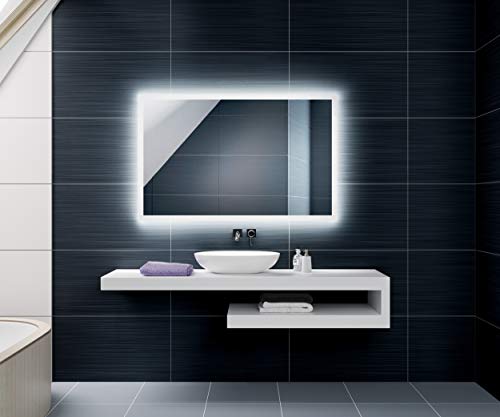 FORAM Modern Bathroom Mirror with LED light and Additional Features - Selection of Switches/Demister Heat Pad/Bluetooth Speaker - Wall Mounted Illuminated Mirror - Lighting Warm/Cold White L01