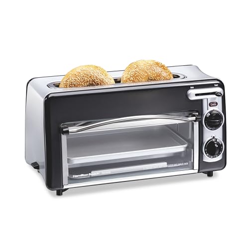 Hamilton Beach Versatile 2-in-1 Countertop Toaster Oven & Long Slot 2 Slice Toaster for Toasting & Baking, Automatic Shut Off, Shade Selector, Temperature Control, Compact Retro Design, Black (22725)