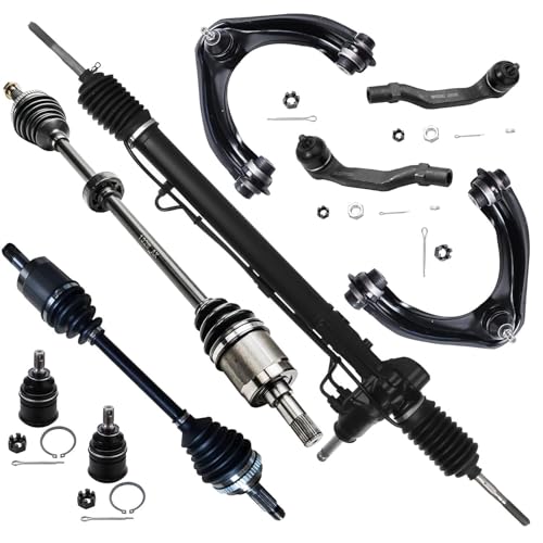 Image of Detroit Axle - 9pc Front Rack Pinion Kit for 96-00 Honda Civic 97-00 Acura EL 1 Power Steering Rack Pinion 2 CV Axles 2 Upper Control Arms w /Ball Joint 2 Lower Ball Joints 2 Outer Tie Rods Replacement
