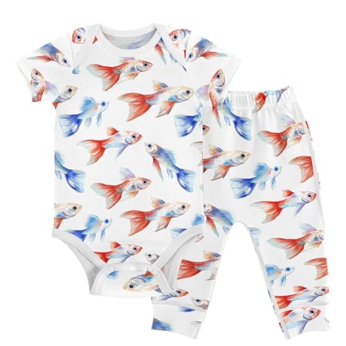 vvfelixl Baby Layette Sets Clothes,Beautiful Guppy Baby Bodysuits Set,Unisex Babys Pants Sets Short Sleeve 12-18M