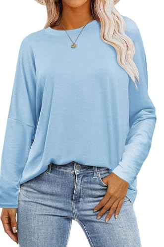 SOADKP Damen T-Shirt Oversize Oberteile Langarm Rundhals Lose Tops Elegant...