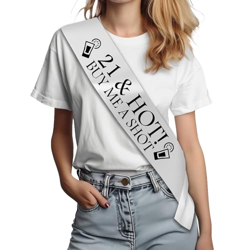 Fuzzy Cactus 21 & Hot Buy me a Shot! Party Sash 21st Birthday Night Twenty One Going Out Sashes Accessory - White4