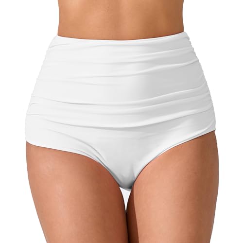 JOYBIK Women’s High Waisted Full Ruched Bikini Swim Bottoms Tummy Control Full Coverage Swimsuit...