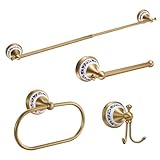 Otoolling 4 Pcs Antique Brass Gold & Porcelain Bathroom Accessories Set, Wall-Mounted...