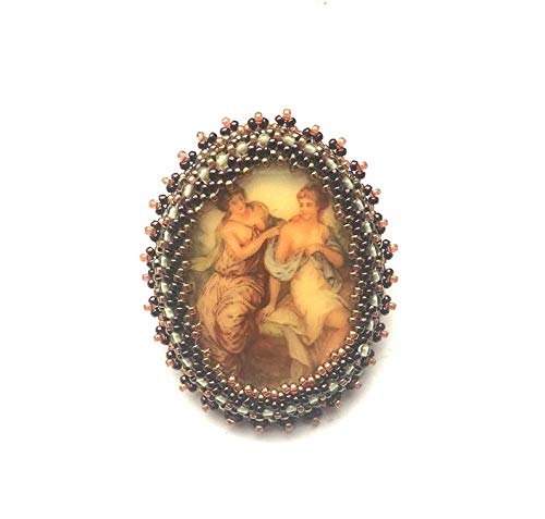 Bead Weaving Muse Brooch Statement Romantic Mythological Figure Cameo