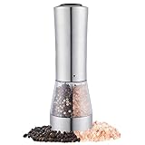 2-in-1 Electric Salt and Pepper Grinder, Hand Operation Ceramic 2 Mills, Adjustable Coarseness, Battery-Powered Mill for Cooking and BBQ