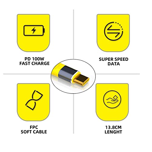 CY Yellow Type-C USB-C Male to Male USB4 40Gbps 100W 8K Flat Slim FPC Data Cable 13cm Compatible with iPhone 15 Laptop Phone - Image 3