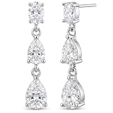 Silver Drop Earrings for Women, Teardrop Dangly Earrings with Cubic Zirconia, Elegant Womens Earrings, Lightweight Silver Dangle Earrings for Daily Wear, Parties and Weddings