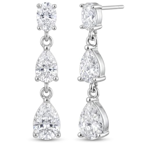 Image of Silver Drop Earrings for Women, Teardrop Dangly Earrings with Cubic Zirconia, Elegant Womens Earrings, Lightweight Silver Dangle Earrings for Daily Wear, Parties and Weddings