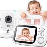 Babá Eletrônica Câmera para Bebês com Tela de 3.2' Visão Noturna 10M Infravermelha Monitoramento Temperatura, Áudio Bidirecional, Detecção de Som VOX, Modo Soneca Contem Visão Noturna Canção de Ninar