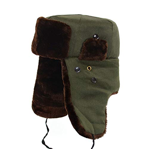 Chapeau aviateur homme noir et vert en coton épais pour l'hiver