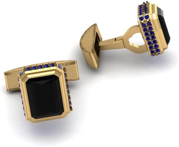 925 Sterling Silver Gold Plated Cufflinks for Men | Luxury Formal Jewelry with Gemstones | Classic Rectangle Design for Tuxedo, Wedding & Business Suit (Sapphire - Yellow Gold Plated)