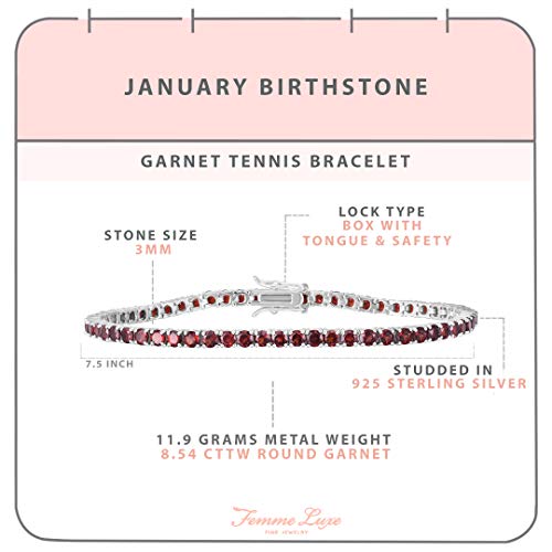 Femme Luxe Birthstone Tennis Bracelet For Women, January To December Birthstones, Hypoallergenic 925 Sterling Silver, Gift Ready Packaging (Red Garnet - January) #TOP2