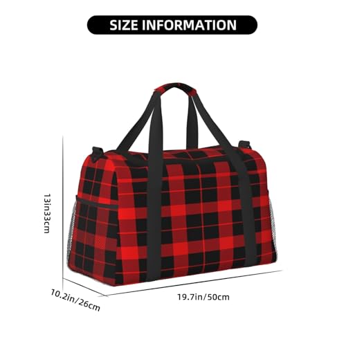 Duffle Bag Classic Red Black Plaid Travel Duffel Bags for Men Women with Adjustable Strap Carry on Gym Bag Overnight Weekender Bag3