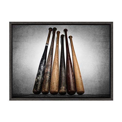 DesignOvation Sylvie Six Vintage Baseball Bats Framed Canvas by Shawn St. Peter, 18x24 Dark Grey, Transitional Sports Wall Decor for Office, Bedroom, Or Living Room by DesignOvation - Used condition - US$50.18