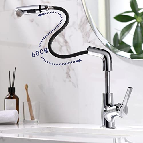 Robinet de lavabo avec douchette rétractable en laiton chromé haut de gamme - 4