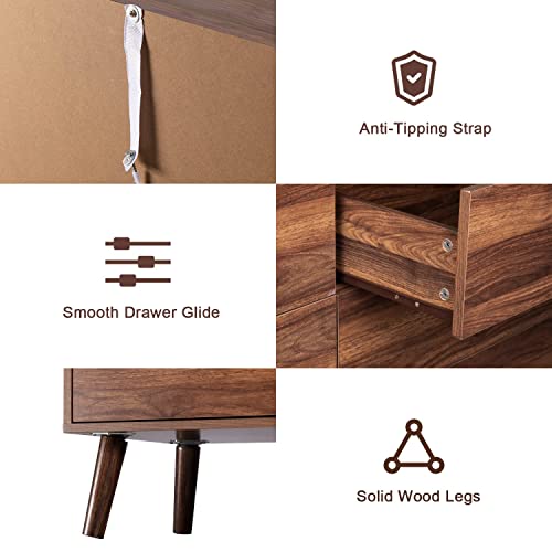 Jozzby 6 Drawer Dresser, Wood Dresser For Bedroom With Wide Drawers And Metal Handles, Storage Chest Of Drawers For Living Room Hallway Entryway, Walnut #TOP5