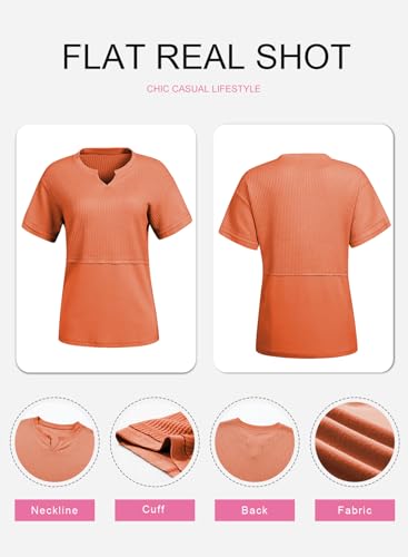 SHEWIN Womens Casual V Neck Waffle Knit Tops Short Sleeve T Shirts Loose Blouses4