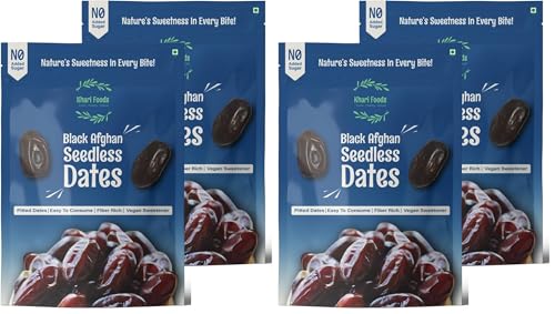 Image of Khari Foods Premium Black Afghan Seedless Dates, Easy To Consume, High Fibre, Soft Dry Fruit Khajur /khajoor, Energy Feel Good Snacks, No Added Sugar (400g (Pack 2)) (Pack of 2)