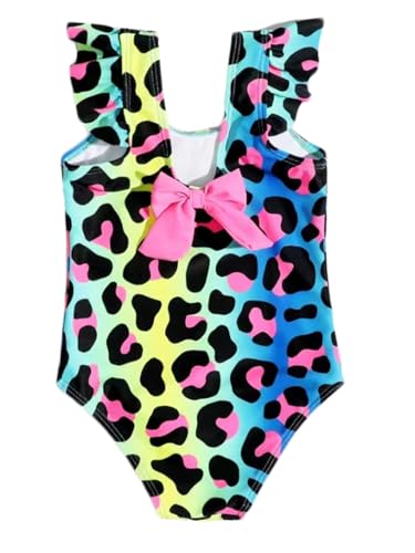 Image of NATUST Girl's Leopard One Piece Swimsuit Ruffle Bathing Suit for Girls Kids Summer Hawaii Beach Bright Swimwear Blue 5-6 Years