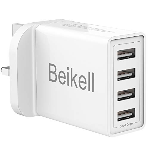 Beikell Chargeur de prise USB 4 ports USB chargeur mural avec technologie Smart Device-Adaptive de charge rapide, 5 V/25 W pour iPhone 11/11Pro/XS/XR/X/8, Galaxy S8/Note 3, iPad Air 2/mini, etc.
