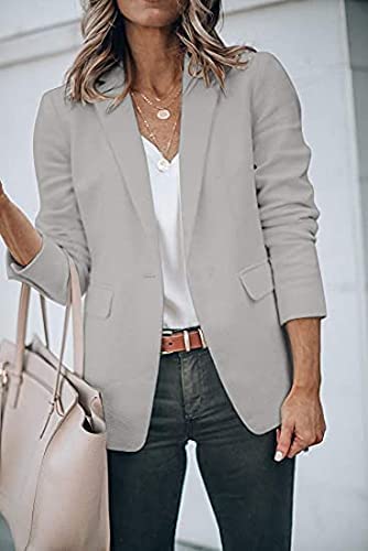 Pfvkeree Women's Casual Open Front Blazers Office Work Long Sleeve Jackets Blazer With Pockets Dark Grey #TOP6