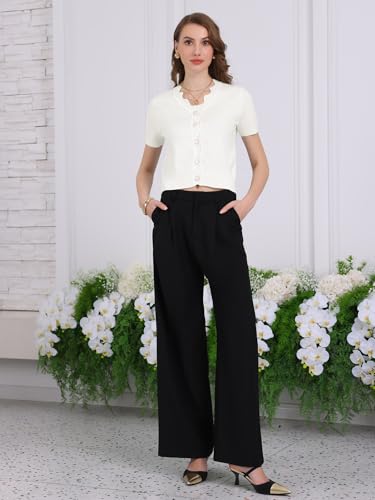Image of Hobemty Women's Short Sleeve Knit Cardigan V Neck 2025 Summer Casual Ribbed Cropped Sweater Top
