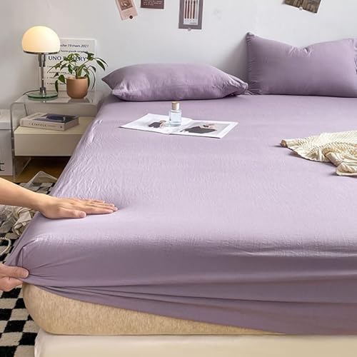 Musihy Spannbettuch 120 x 200cm Einfarbig Spannbetttücher Bettlaken mit 2 Kopfkissenbezügen für Boxspringbetten, Lila