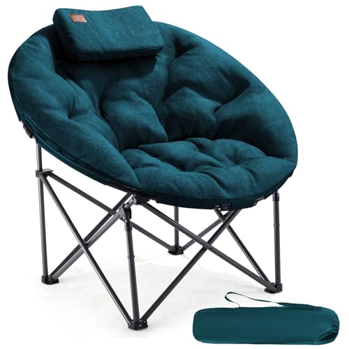 Ever Advanced Xl Moon Chair For Adults 6Cm Padded Garden Saucer Chair, Heavy Duty Camping Foldable Folding Camping With High Back, Super Wide Round Seats For Heavy People, Supports 150KG Green