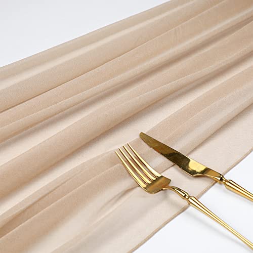 WELTRXE 10 Pack Champagne Chiffon Table Runner 30x120 Inches Romantic Sheer Wedding Table Runner Glitter Brown Tulle Fabric Party Table Decorations for Wedding, Birthday Party, Bridal & Baby Shower by WELTRXE - Used condition - Image 2
