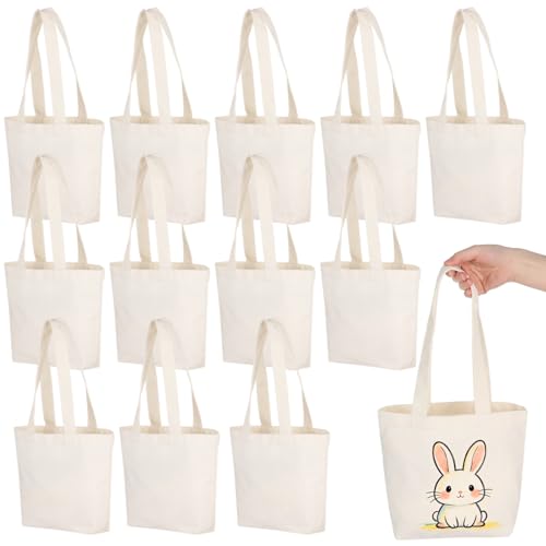 DORMIYA 12 Pcs Mini Canvas Tote Bags, 8 x 7