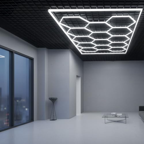 Citymart Lámpara LED de Techo Hexagonal,Geométrico, Iluminación iluminación para estaciones de trabajo y talleres (6000K, 600W)